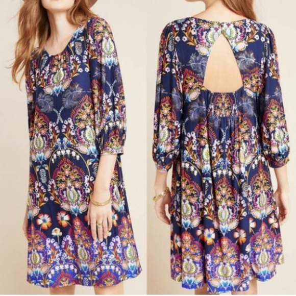 Anthropologie Dresses & Skirts - Anthropologie Maeve Sawyer Tunic Dress Small Balloon Sleeve Open Back Boho